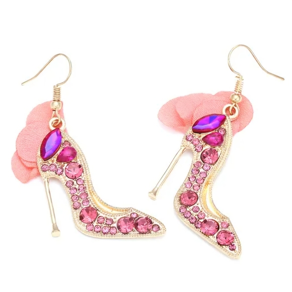 Pink High Heel Earrings Novelty Earrings Rhinestone Earrings - Picture 9 of 11